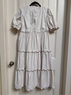 Fate Ivory Scalloped Tiered Midi Dress. Size S